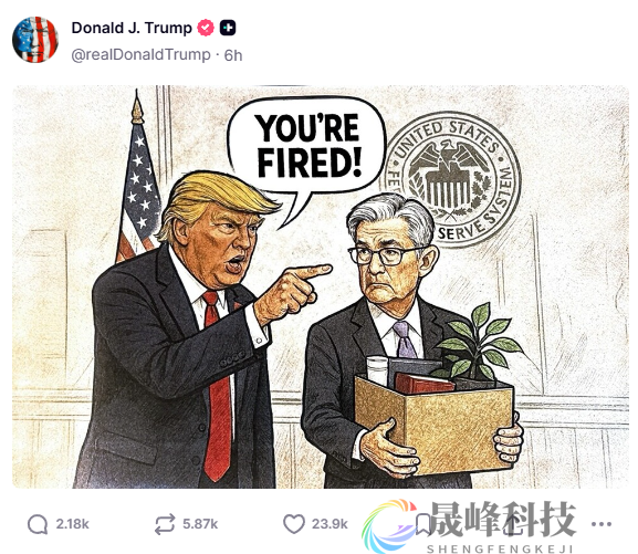 特朗普发梗图恶搞：鲍威尔“被炒”，打包走人！-市场参考-晟峰科技数据(图1)